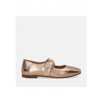 Balerini Mary-Jane cu aspect metalizat