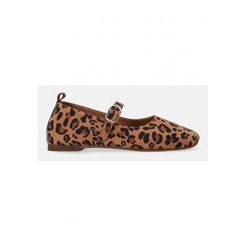 Balerini Mary-Jane din piele intoarsa cu imprimeu animal print