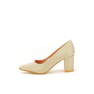 Pantofi aurii cu toc gros Narcisa 04 8798