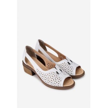 Pantofi dama albi din piele cu decupaje