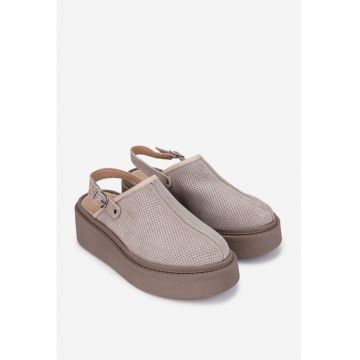 Pantofi dama  bej din piele cu decupaj