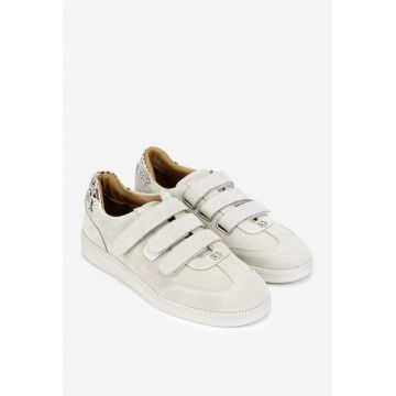 Pantofi dama  bej din piele intoarsa cu inchidere velcro