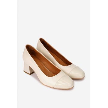 Pantofi dama din piele bej cu toc