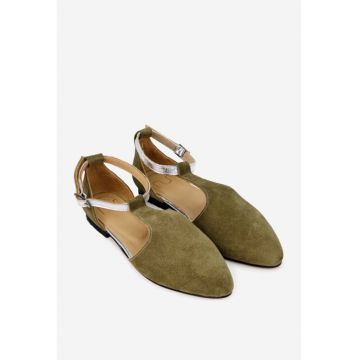 Pantofi dama  din piele intoarsa kaki cu decupaje