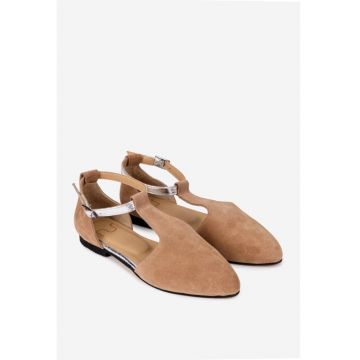 Pantofi dama  din piele intoarsa taupe cu decupaje