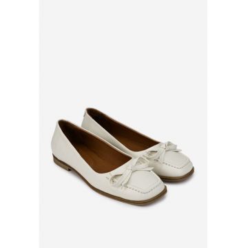 Pantofi dama  din piele naturala bej cu funda