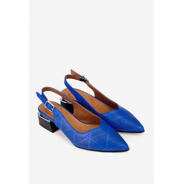Pantofi dama  din piele perforata albastra