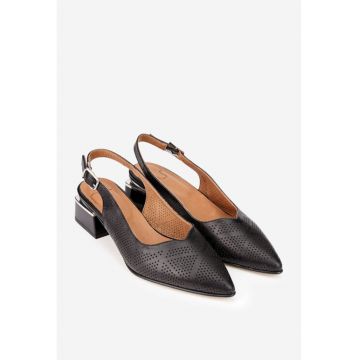 Pantofi dama  din piele perforata neagra
