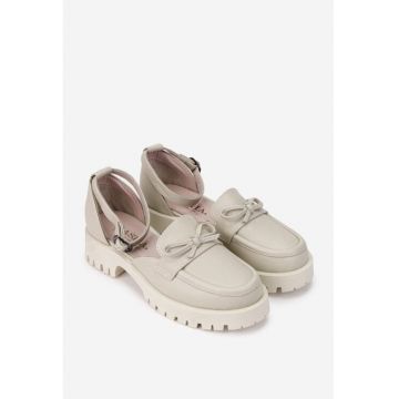 Pantofi dama grej din piele naturala cu funda