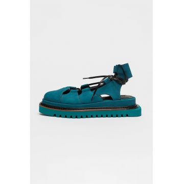 Pantofi flatform de piele cu decupaj pe spate - Verde/Albastru