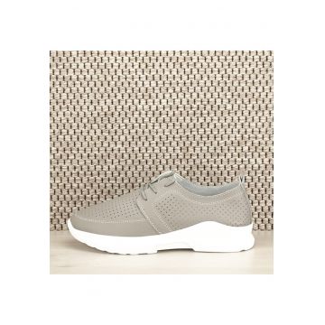 Pantofi piele naturala gri Angela M4 7656