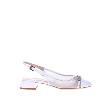 Pantofi slingback cu varf patrat si garnituri de piele