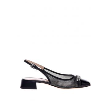 Pantofi slingback cu varf patrat si garnituri de piele