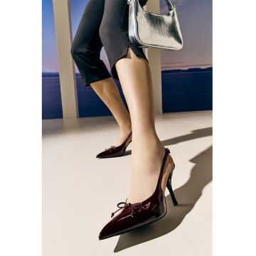 Pantofi slingback din piele cu funde