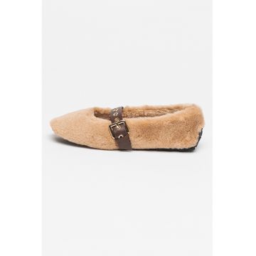 Balerini Mary Jane cu blana sintetica - Caramel