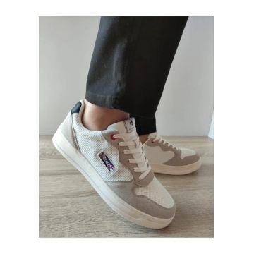 Pantofi Casual Barbati  9903 Albi Cu Gri Velur - Alb