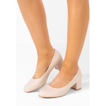 Pantofi cu toc gros Darcela bej