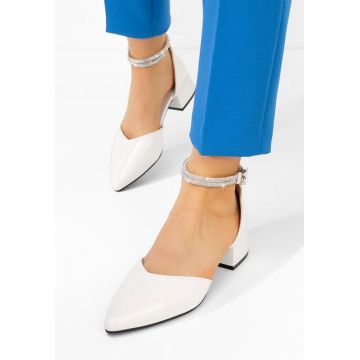 Pantofi cu toc gros Floryda albi