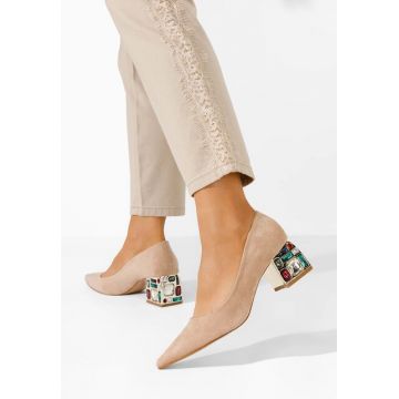 Pantofi cu toc gros Jenice bej