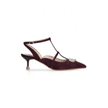 Pantofi D'orsay de piele intoarsa cu aplicatii de strasuri