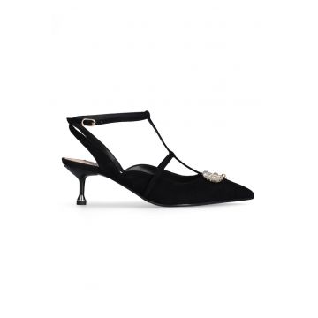 Pantofi D'orsay de piele intoarsa cu aplicatii de strasuri