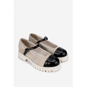 Pantofi dama bej cu negru din piele