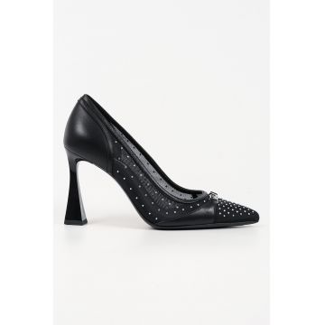 Pantofi din piele si material textil cu toc kitten