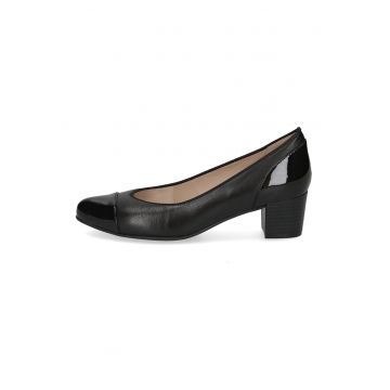 Pantofi din piele si piele ecologica cu aplicatie cap-toe si toc kitten