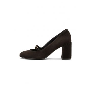 Pantofi Mary Jane de piele intoarsa cu catarama