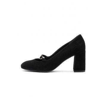 Pantofi Mary Jane de piele intoarsa cu catarama