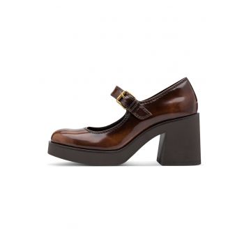 Pantofi Mary Jane din piele ecologica cu aspect masiv