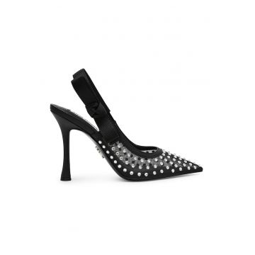 Pantofi slingback cu toc si aplicatii de strasuri