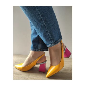 Sandale Elegante Dama  8778-404-665 Galbene Cu Fuxia - Galben - Galben