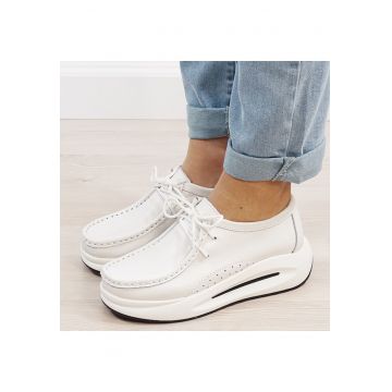 Mocasini albi din piele naturala WKS02 M7 16750