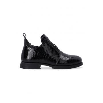 Pantofi casual din piele lacuita cu aspect de pietre de crocodil