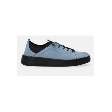 Pantofi casual din piele si piele ecologica - Albastru prafuit