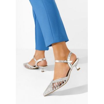 Pantofi cu toc eleganti Abigail argintii
