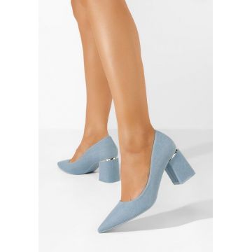 Pantofi cu toc gros Astella denim