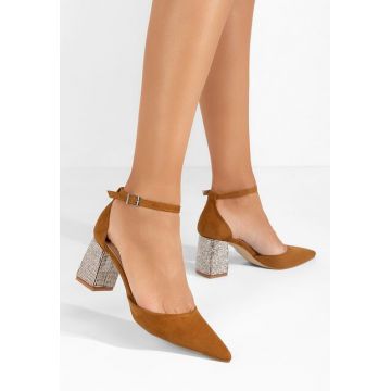Pantofi cu toc gros Ivette camel