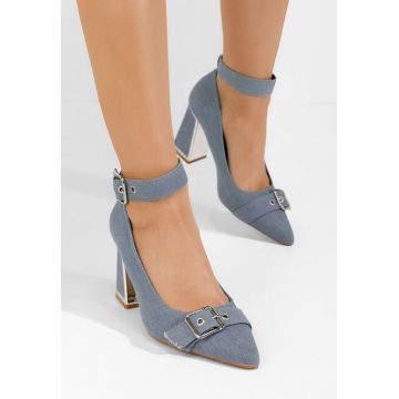 Pantofi cu toc gros Janine denim