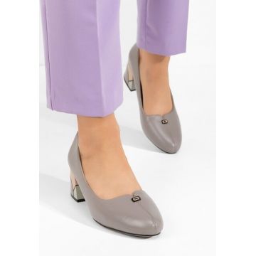 Pantofi cu toc gros Luceta gri