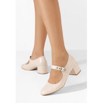 Pantofi cu toc gros Milady bej