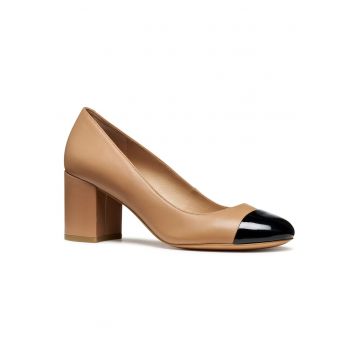 Pantofi dama -  maro - cu toc masiv - piele naturala -