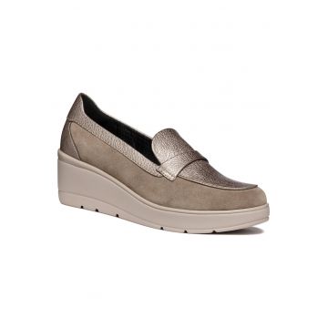 Pantofi dama -  piele ecologica - bej - toc plat - tehnologie respirabila