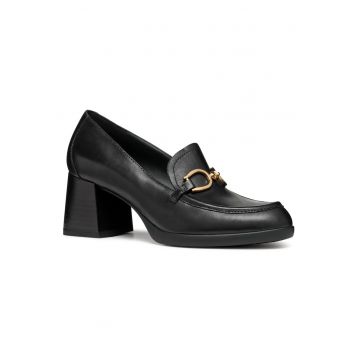 Pantofi dama -  piele naturala - negru - toc bloc - talpa interioara din piele