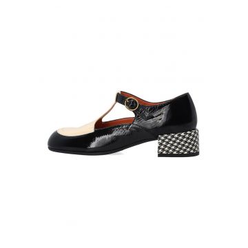 Pantofi Mary Jane din piele lacuita cu toc masiv
