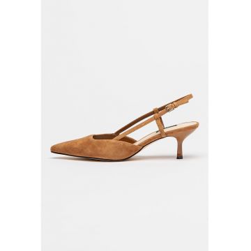 Pantofi slingback din piele intoarsa cu toc si catarama
