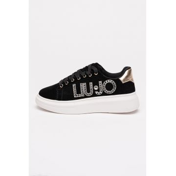 Pantofi sport wedge din piele intoarsa cu aplicatii logo