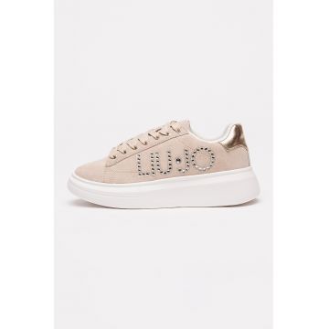 Pantofi sport wedge din piele intoarsa cu aplicatii logo