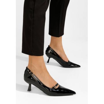 Pantofi stiletto cu toc mic Tosha negri